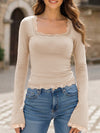 Lace Trim Long Sleeve Slim Top