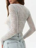 Sheer Crew Neck Slim Long Sleeve Top