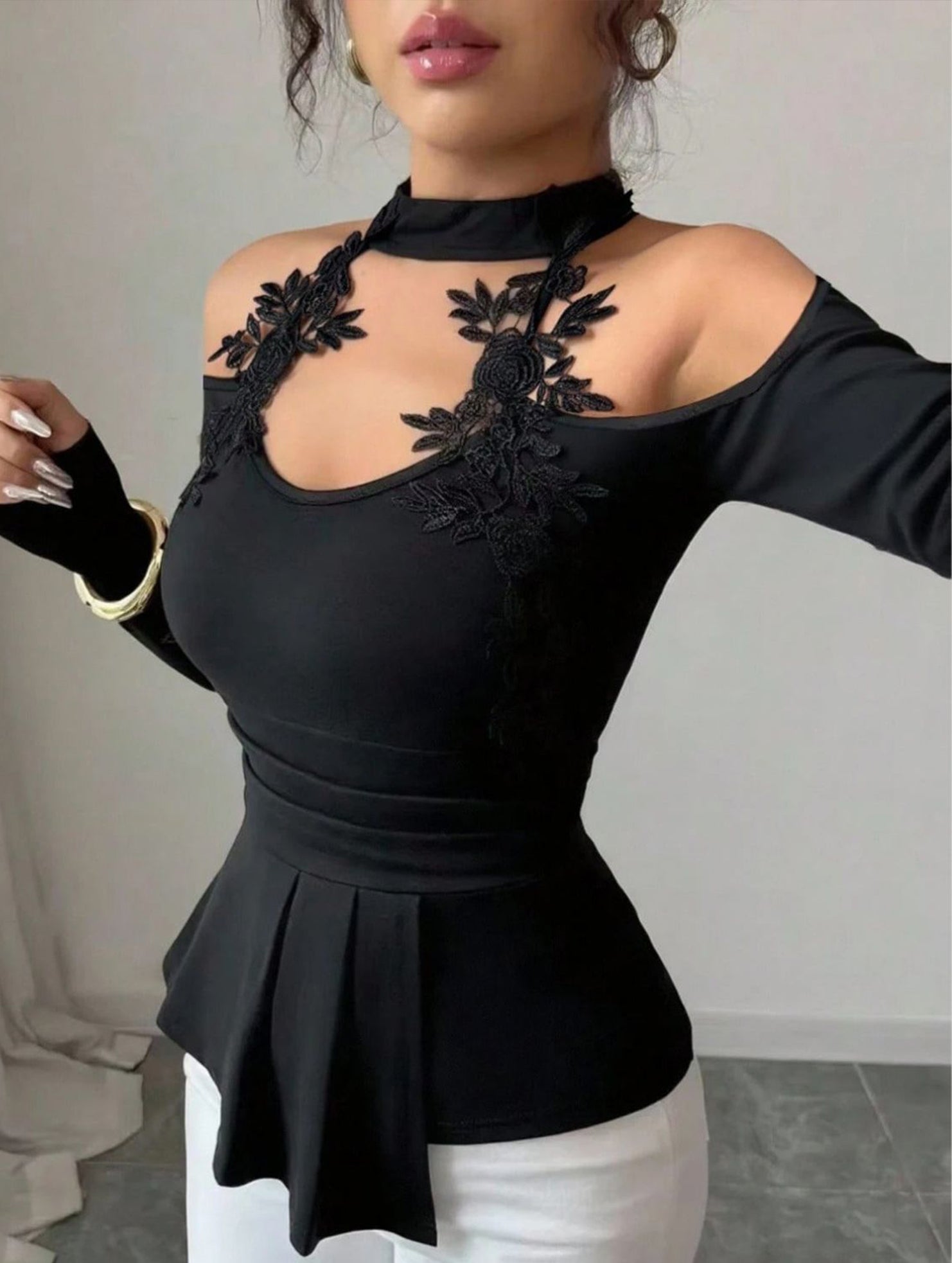Cutout Off Shoulder Slim Fit Top