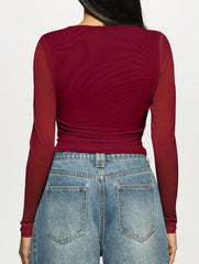 Double Mesh Rhinestone Long Sleeve Top