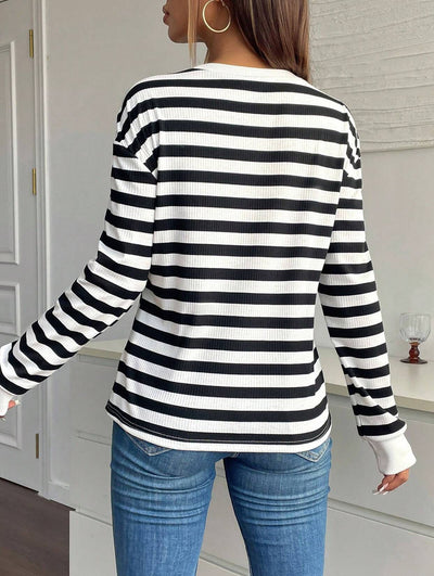 Stripe Floral Crew Neck Sweatshirt