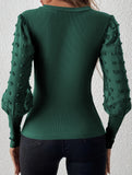 Ribbed V Neck Chiffon Sleeve Top