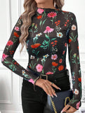 Leopard Mesh Ruffle Slim Top