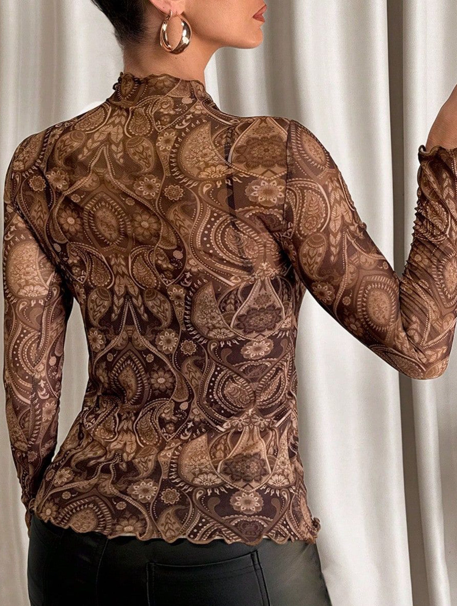 Leopard Mesh Ruffle Slim Top