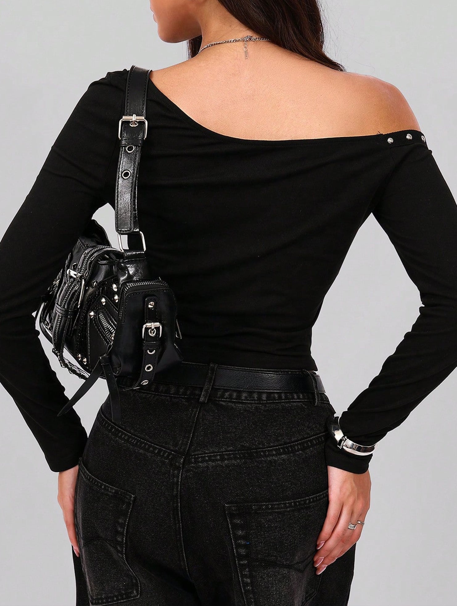 One Shoulder Studded Slim Tee