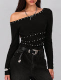 One Shoulder Studded Slim Tee