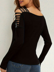Rhinestone Hollow V Neck Tee
