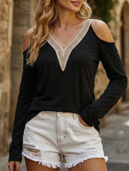 Lace V Neck Cutout Sleeve Top