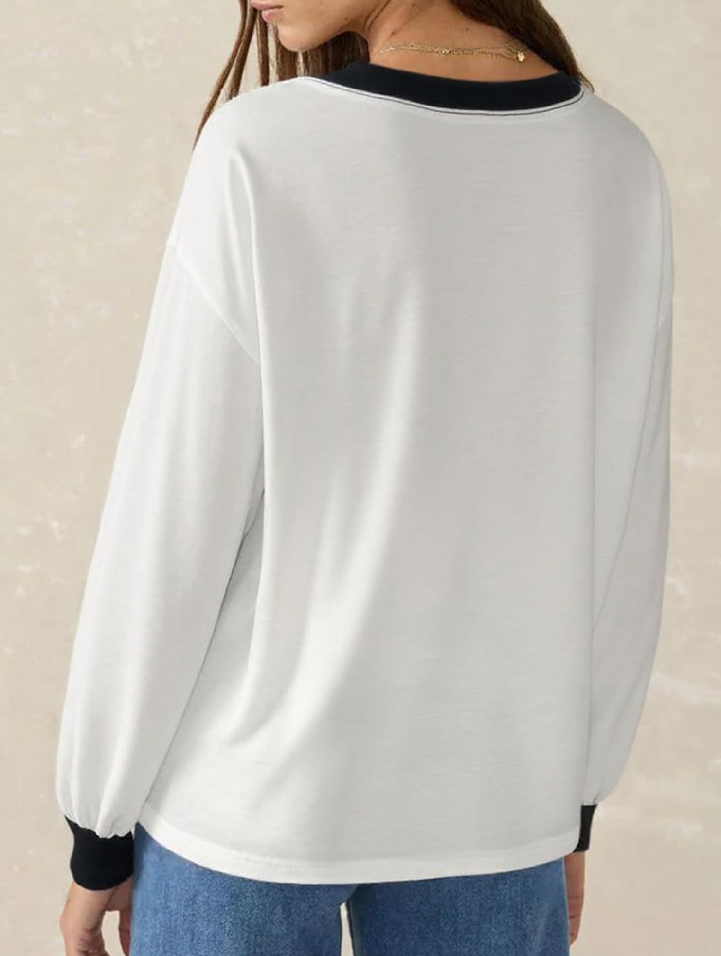 Contrast V Neck Loose Sweatshirt