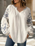 Vintage Blue Print V Neck Tee