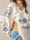Vintage Blue Print V Neck Tee