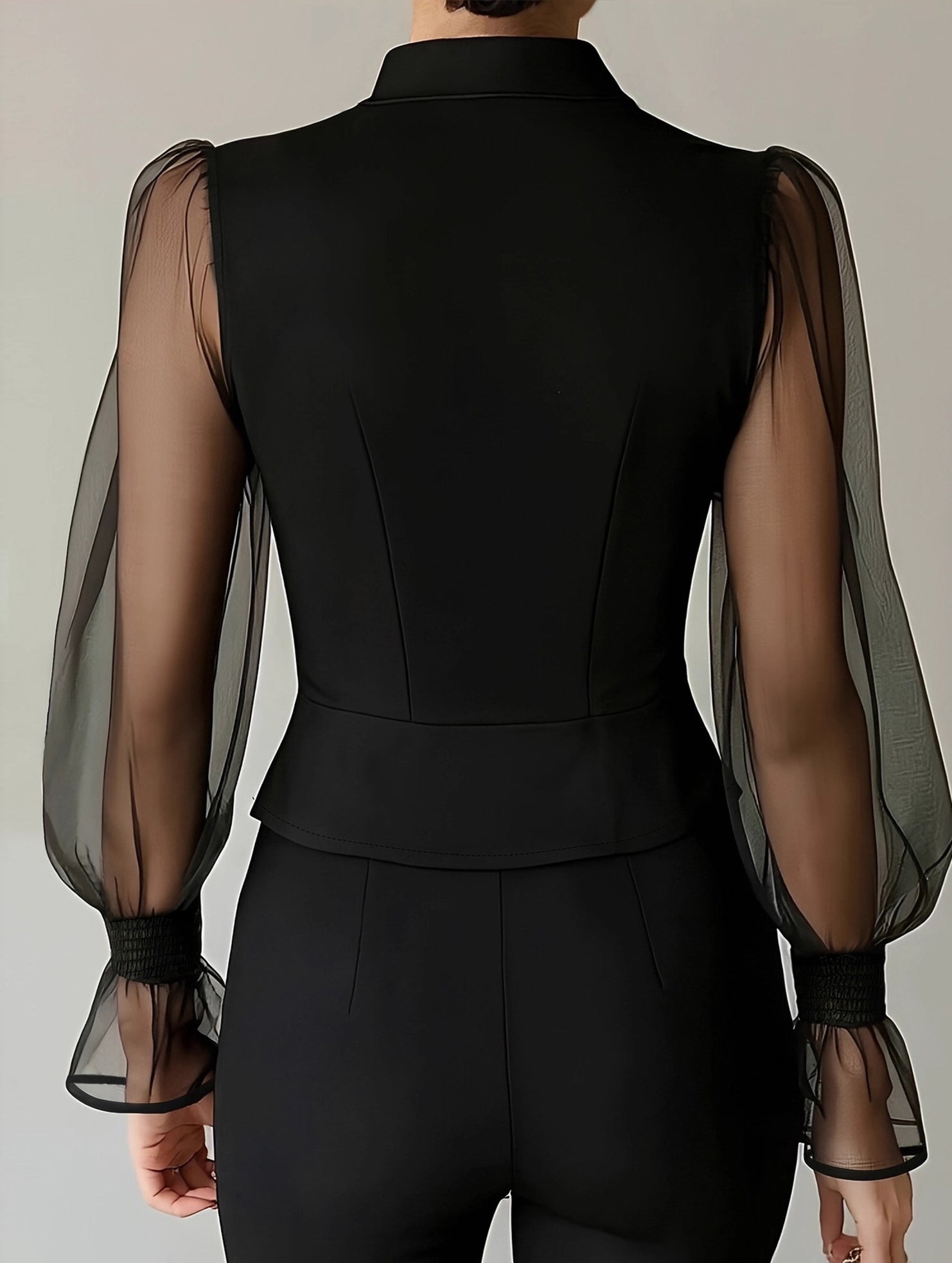 Tie Neck Puff Sleeve Blouse