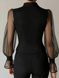 Tie Neck Puff Sleeve Blouse