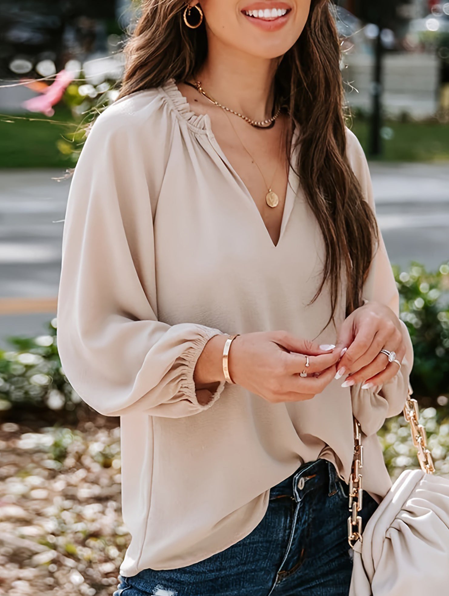 Solid V Neck Casual Tee