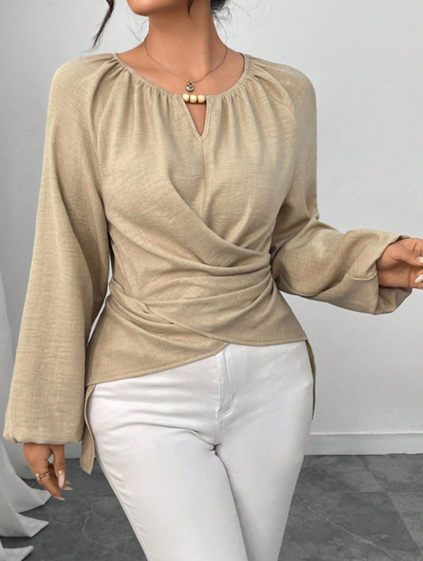 Tie Hem Irregular Long Sleeve Tee