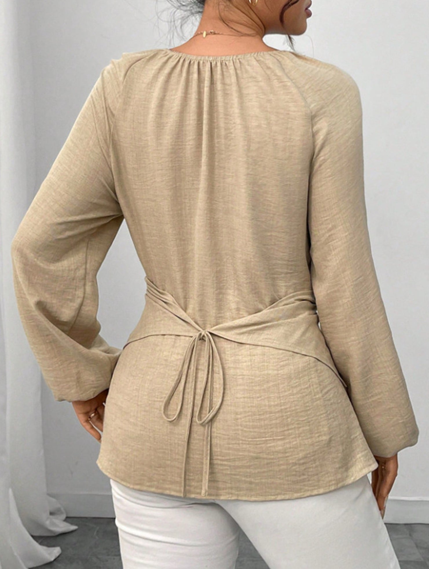 Tie Hem Irregular Long Sleeve Tee