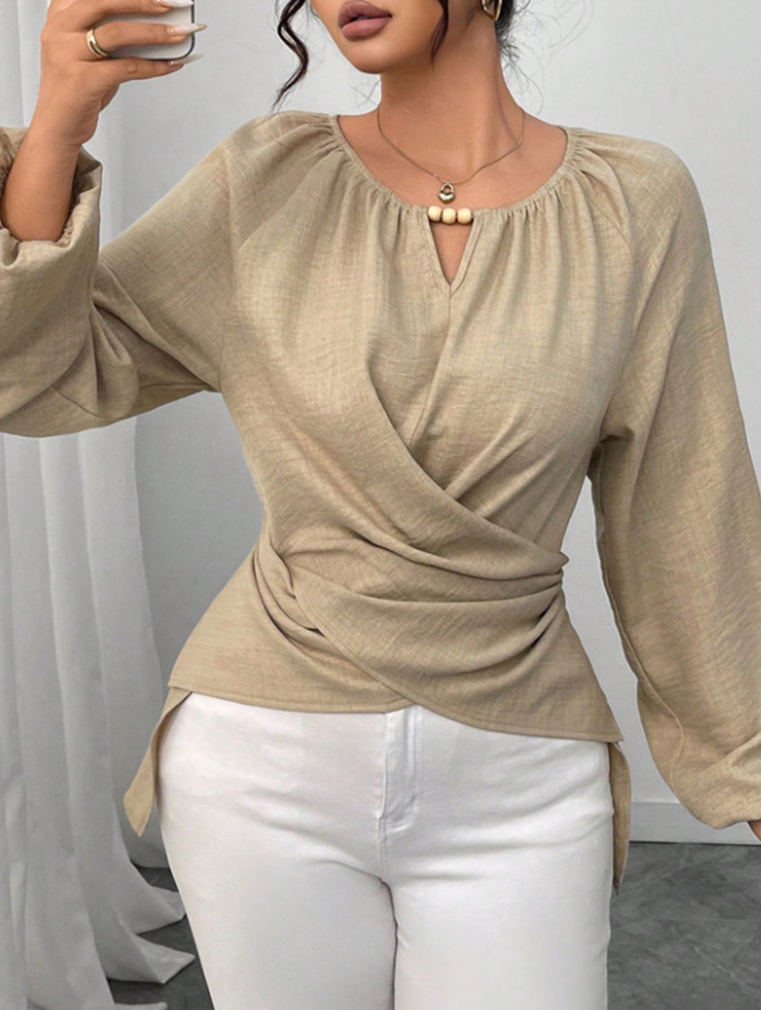 Tie Hem Irregular Long Sleeve Tee