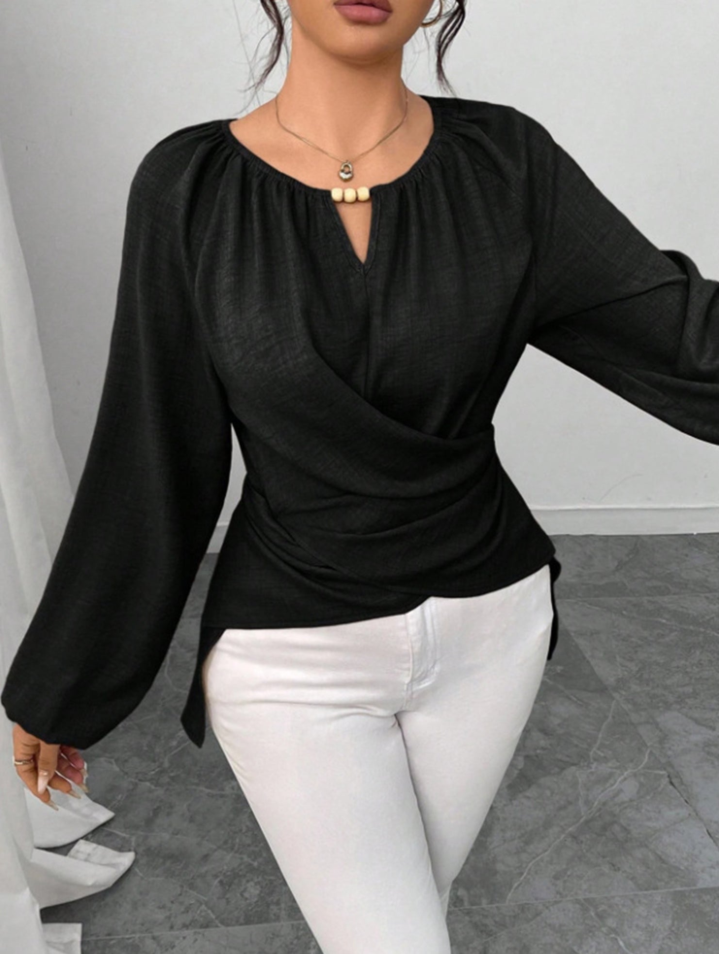 Tie Hem Irregular Long Sleeve Tee