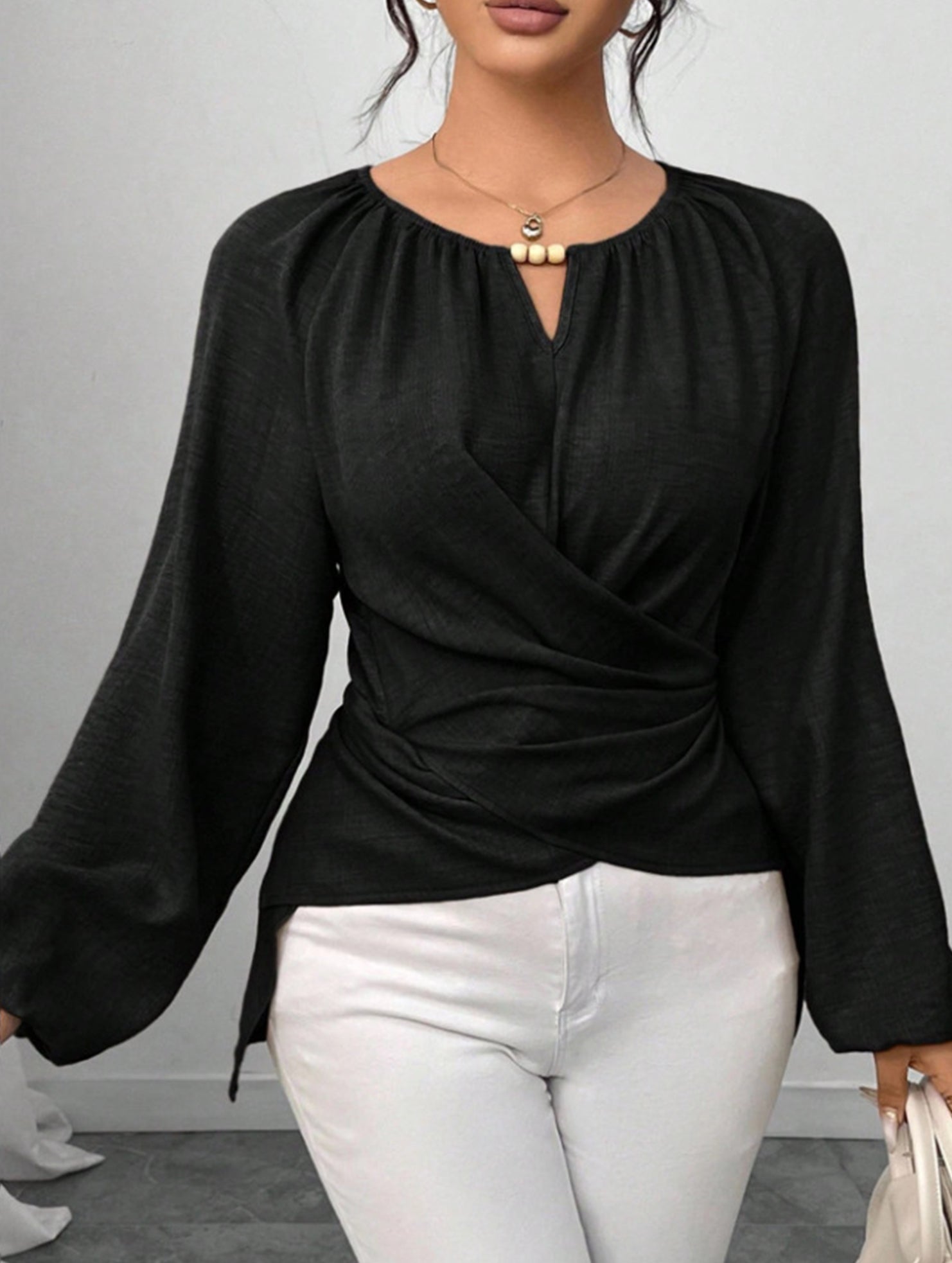 Tie Hem Irregular Long Sleeve Tee