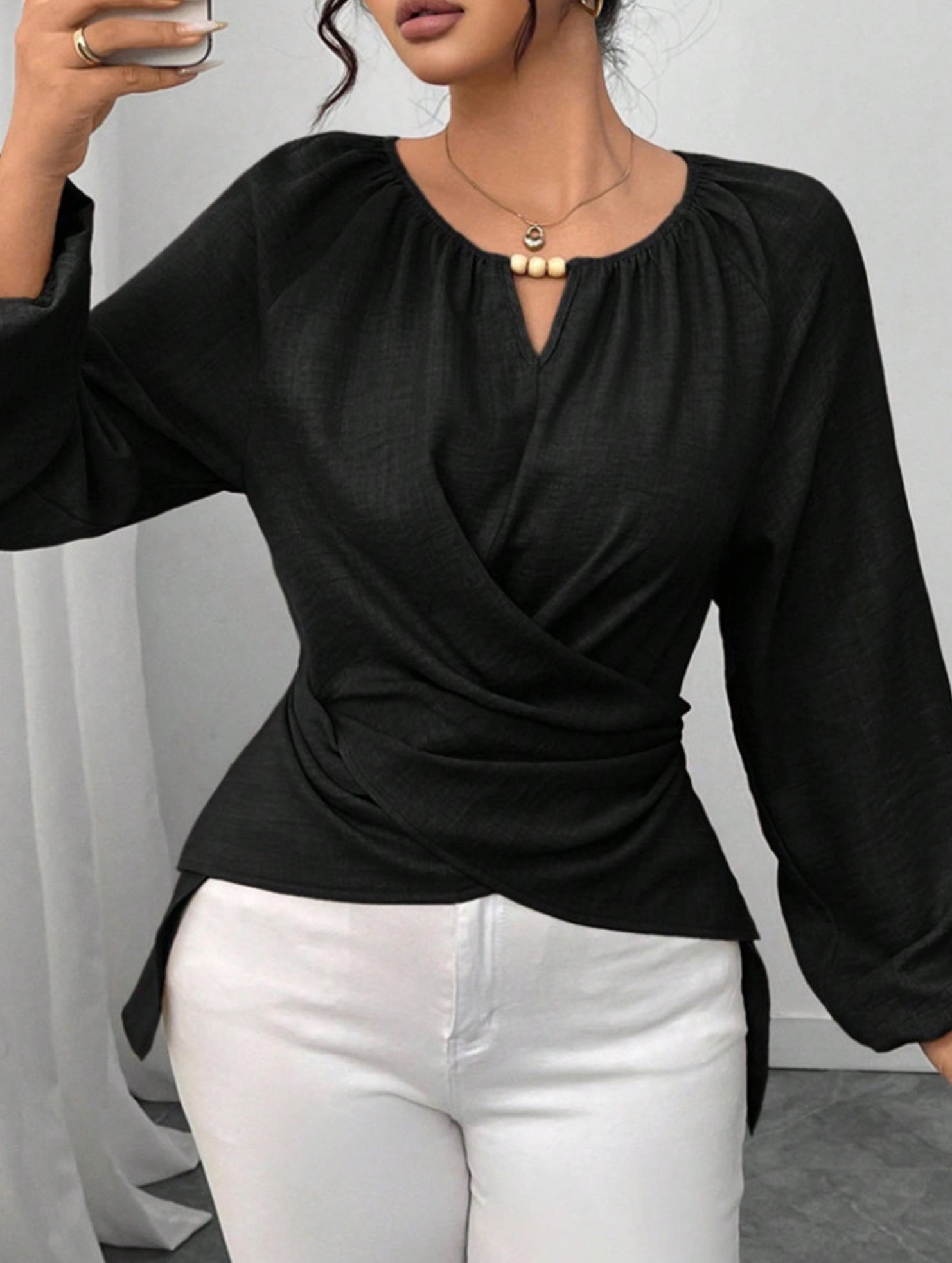 Tie Hem Irregular Long Sleeve Tee