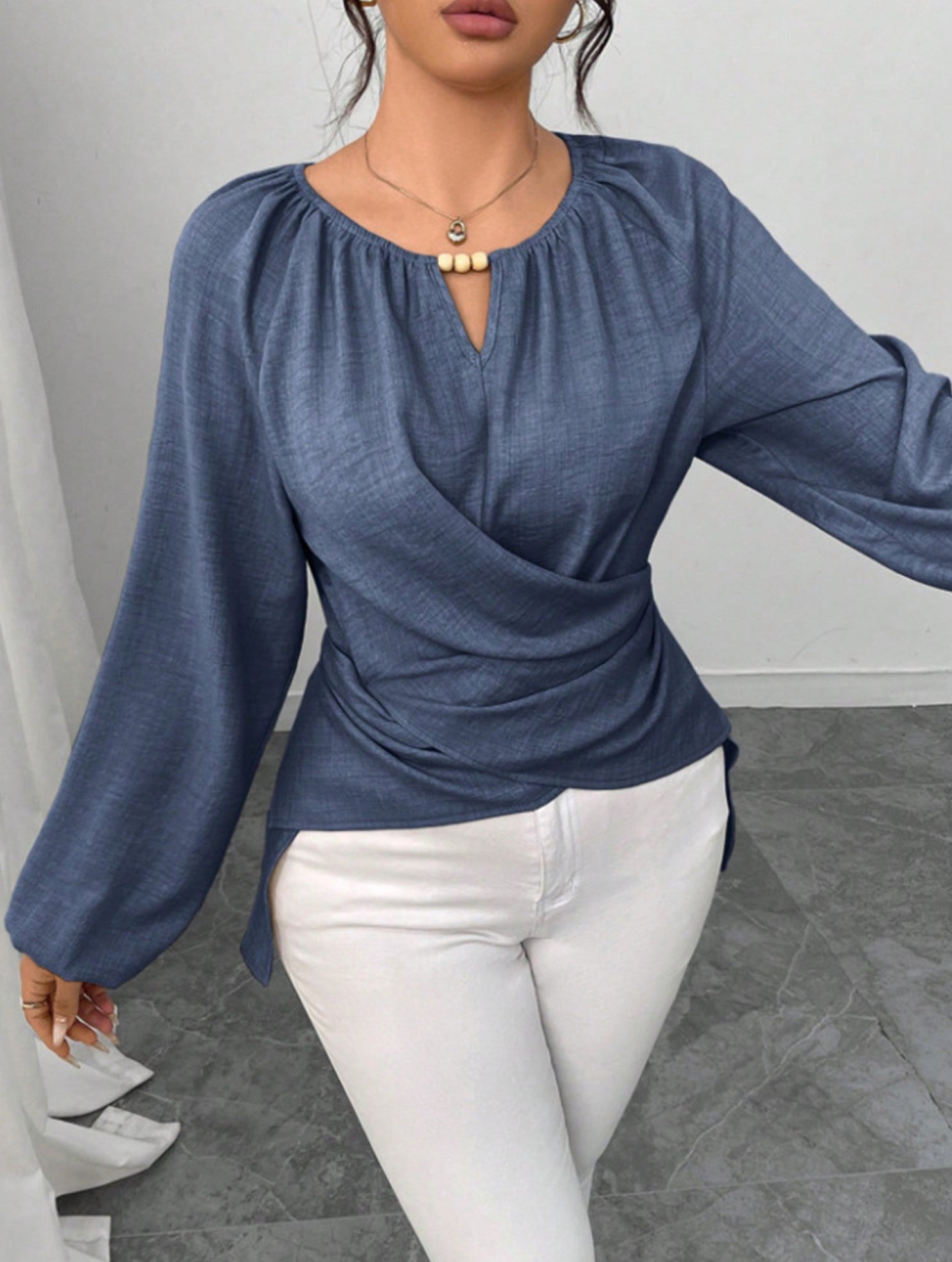 Tie Hem Irregular Long Sleeve Tee