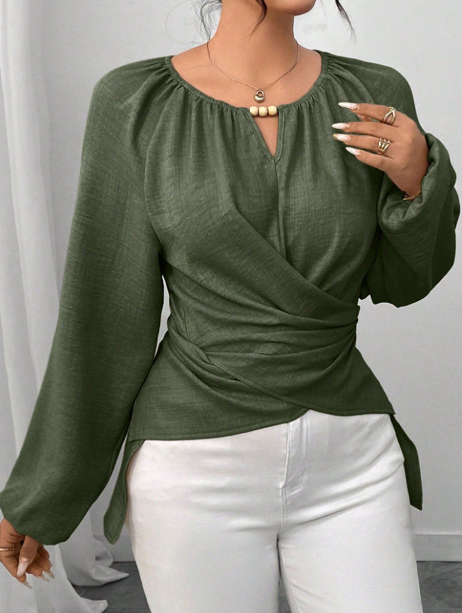 Tie Hem Irregular Long Sleeve Tee