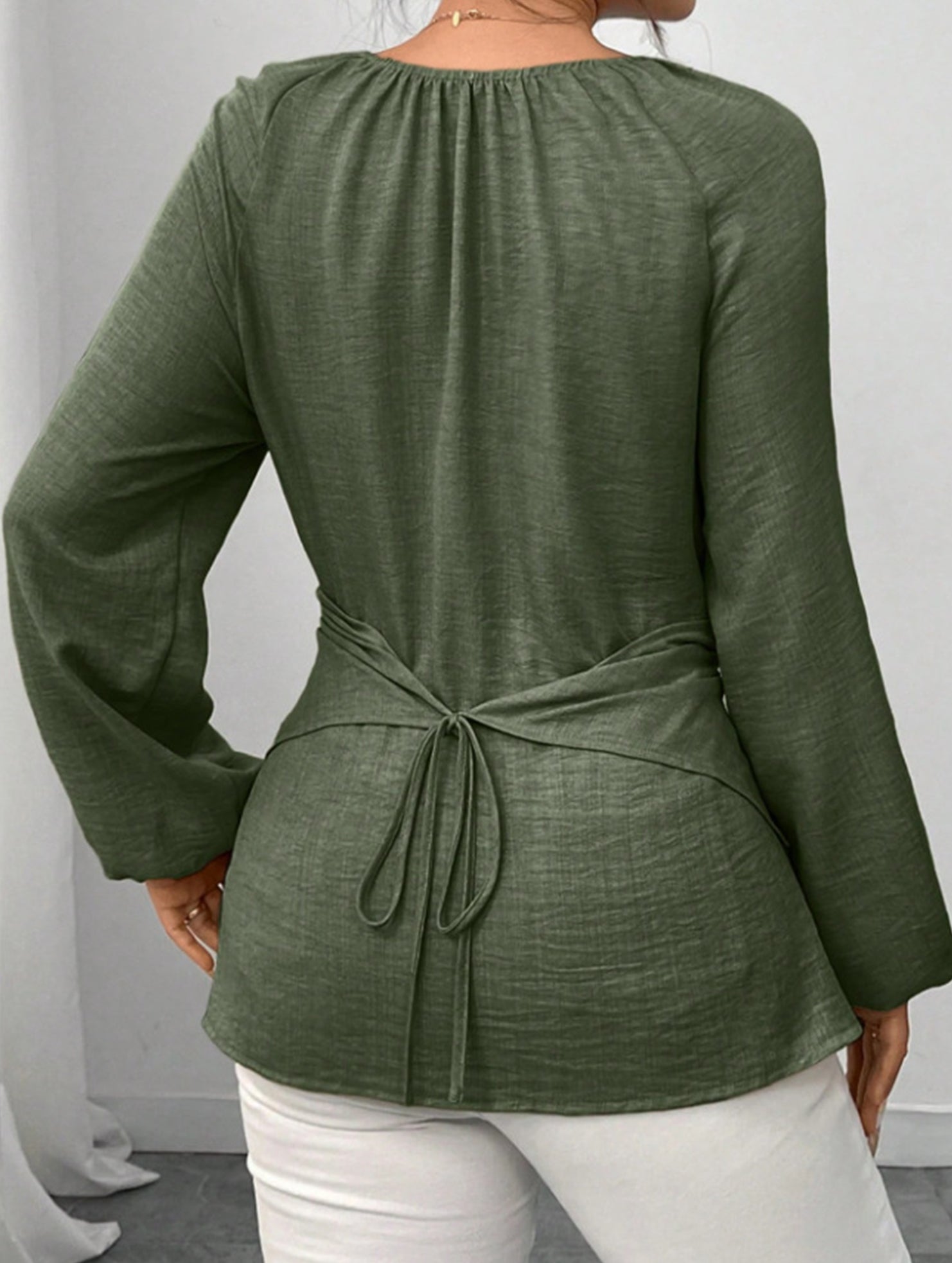 Tie Hem Irregular Long Sleeve Tee