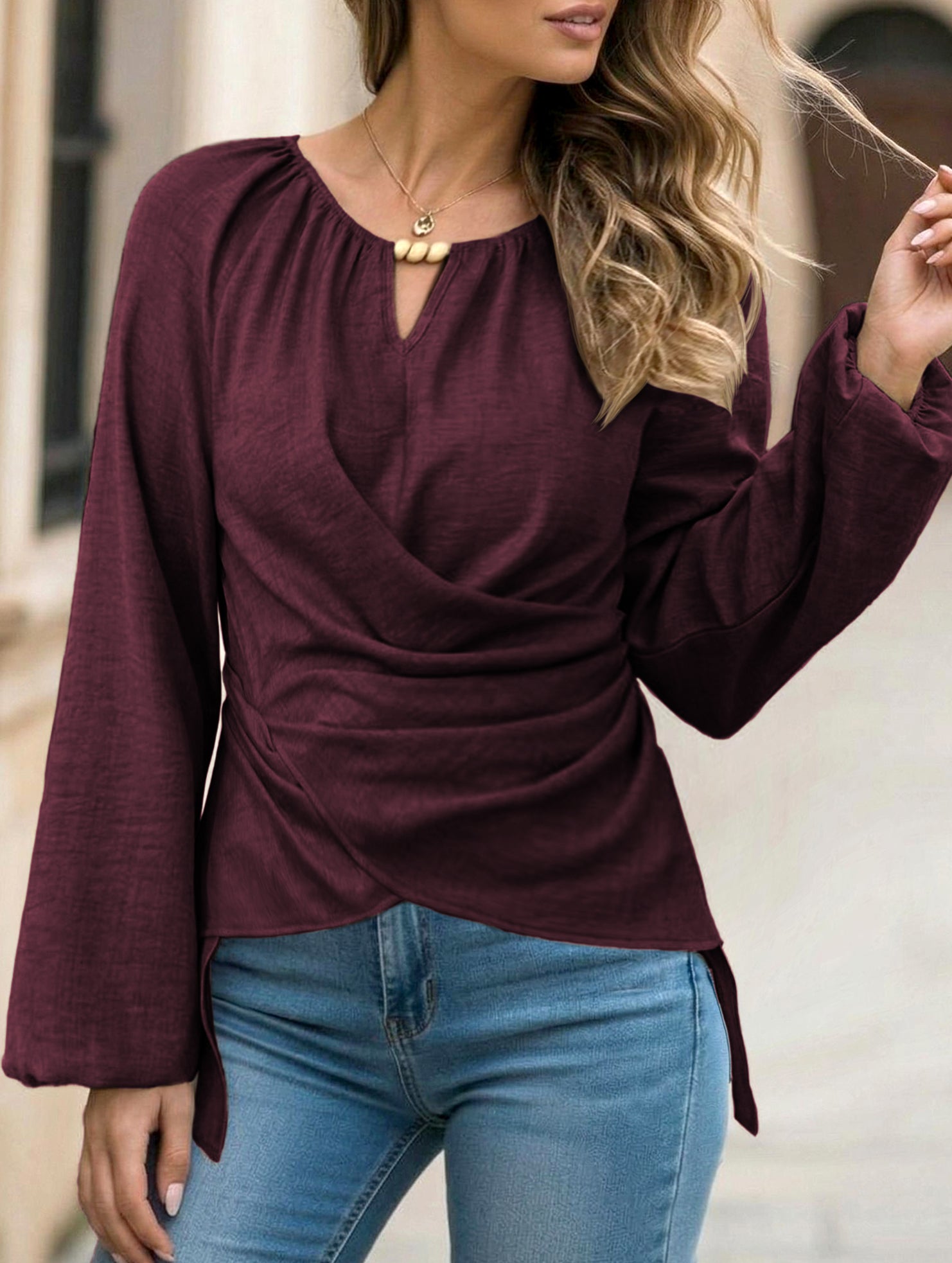 Tie Hem Irregular Long Sleeve Tee