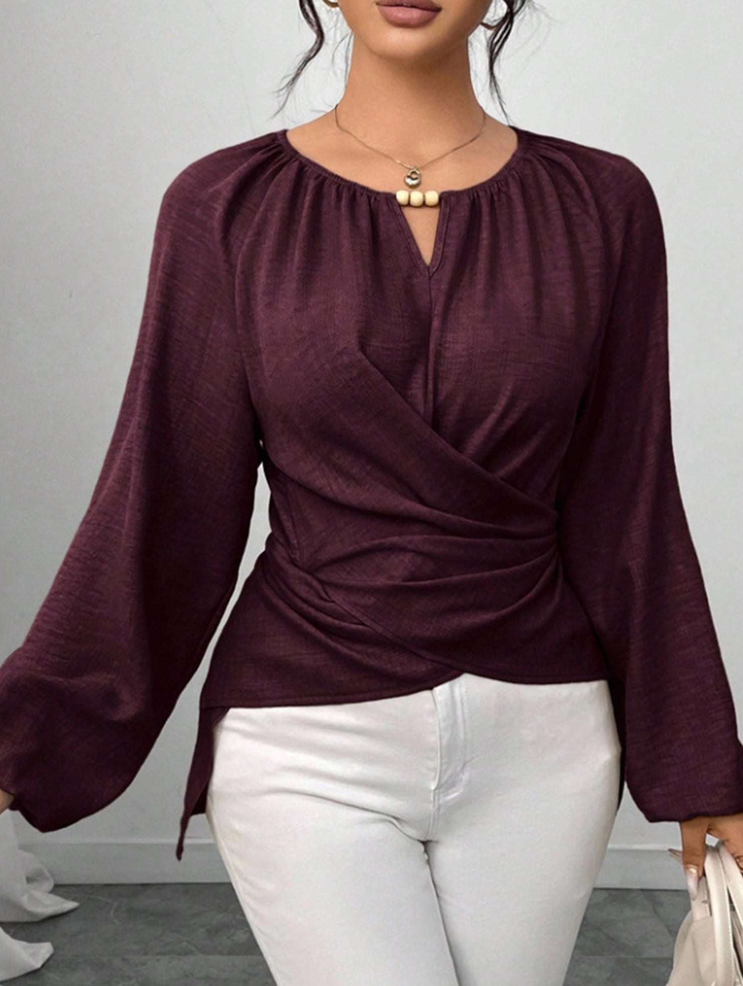 Tie Hem Irregular Long Sleeve Tee