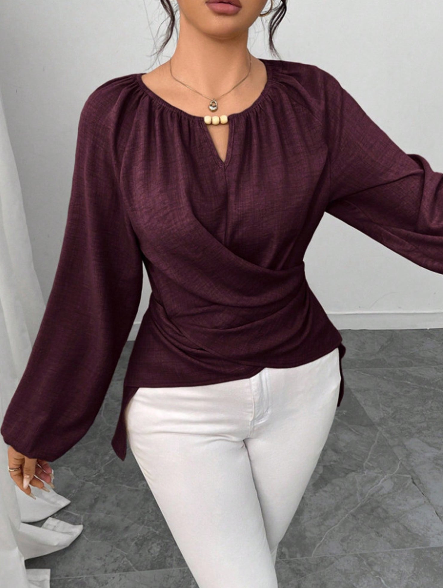 Tie Hem Irregular Long Sleeve Tee