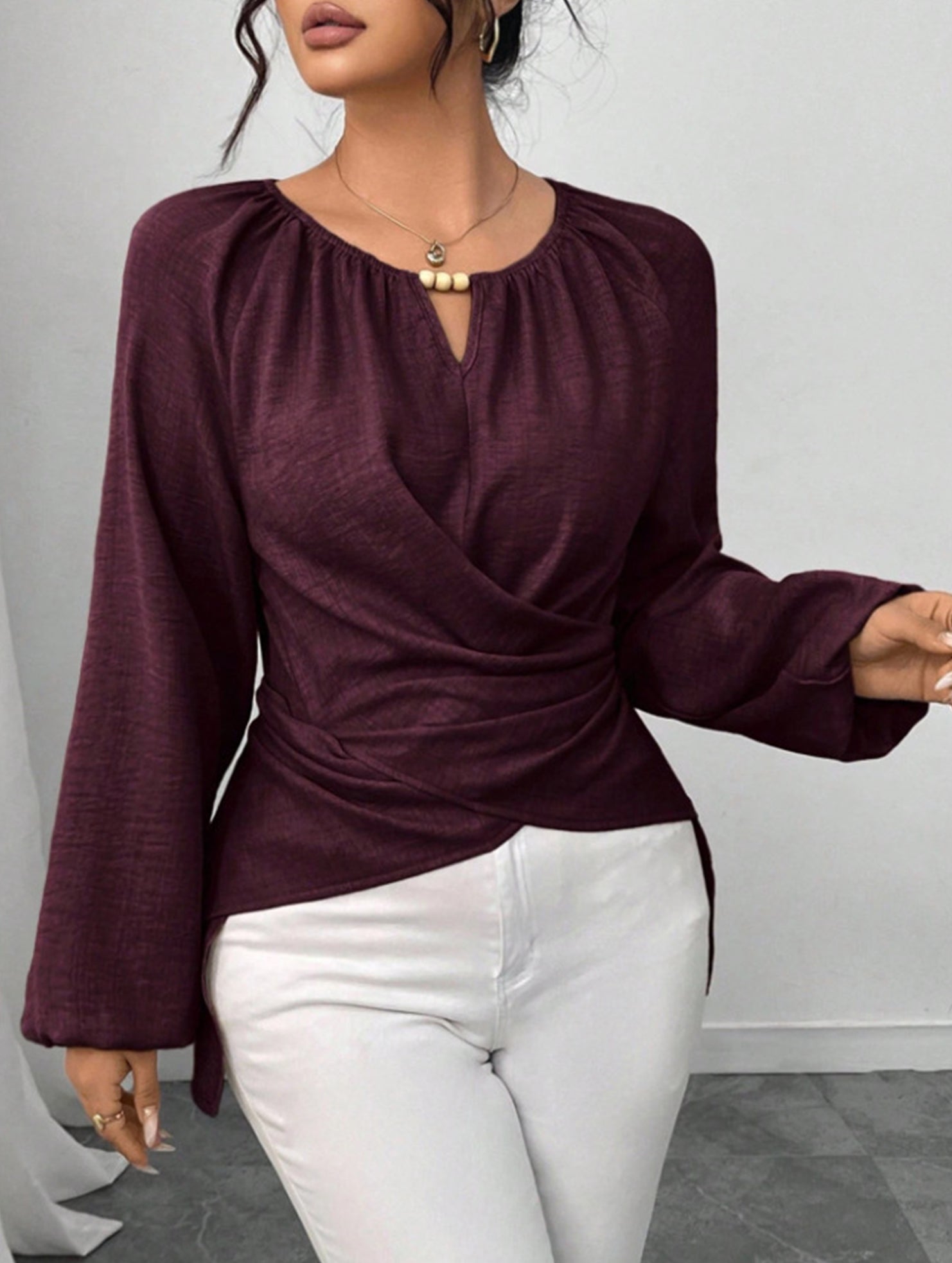 Tie Hem Irregular Long Sleeve Tee