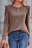 WOMEN LOOSE FIT SHIRRED PUFF SLEEVE PULLOVER TOP