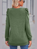 WOMEN LOOSE FIT SHIRRED PUFF SLEEVE PULLOVER TOP - Doublju