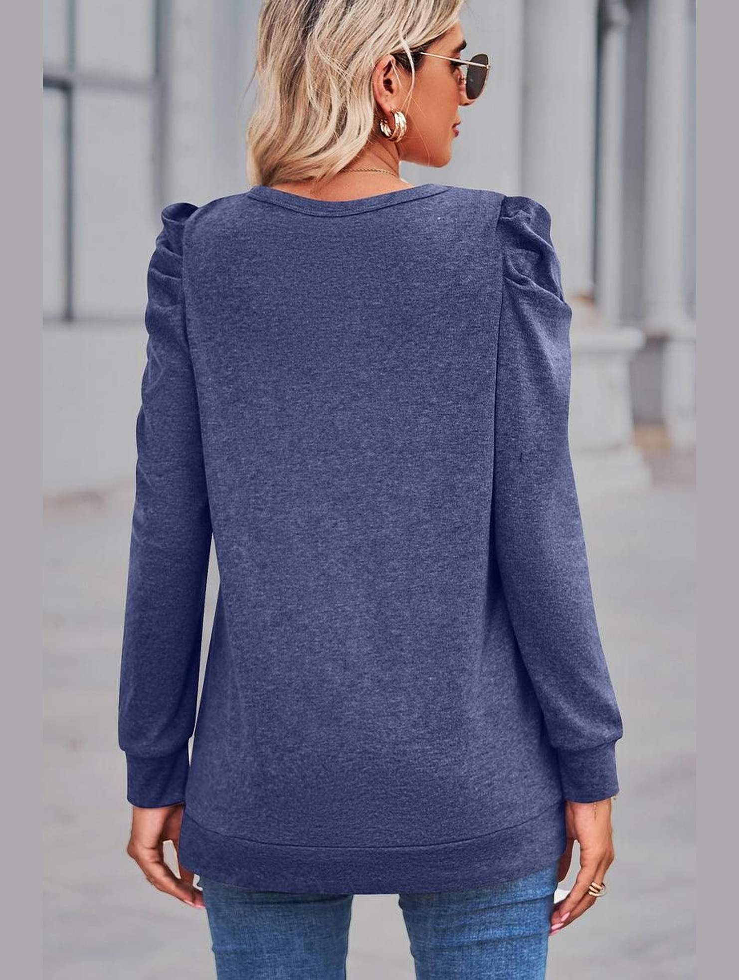 WOMEN LOOSE FIT SHIRRED PUFF SLEEVE PULLOVER TOP - Doublju