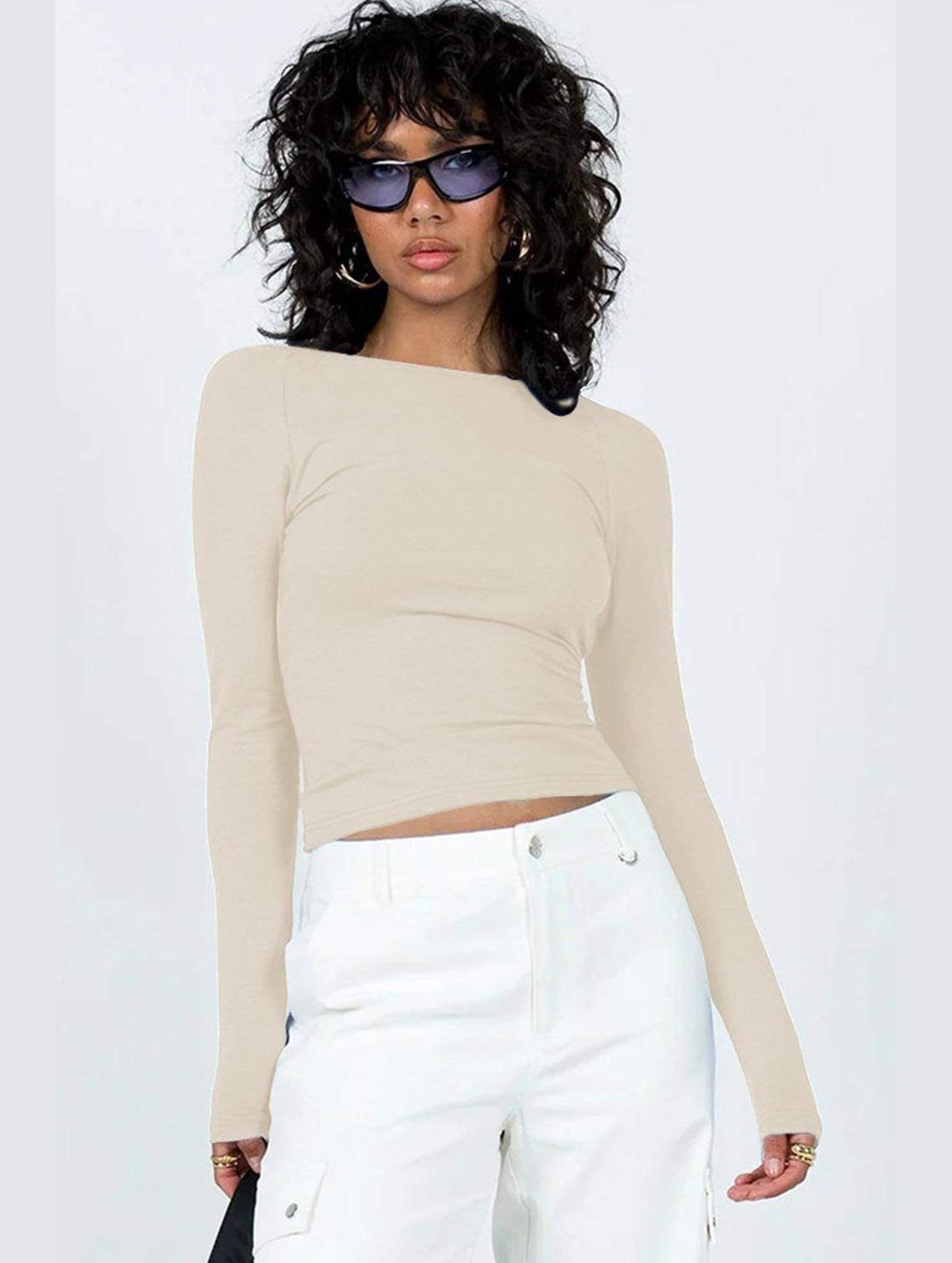 Women Long Sleeve Backless Tight T Shirt_Cwttl0933