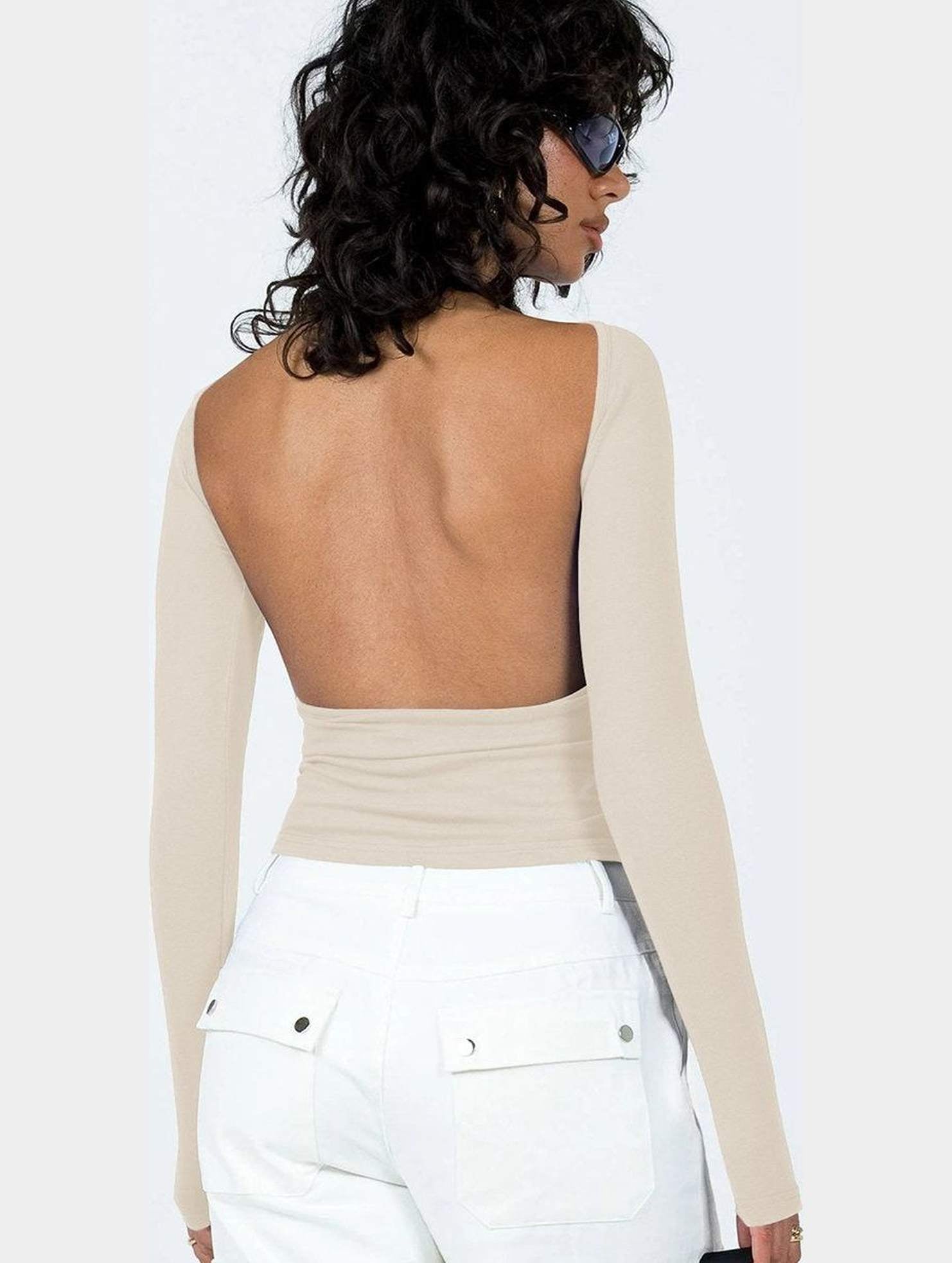 Women Long Sleeve Backless Tight T Shirt_Cwttl0933