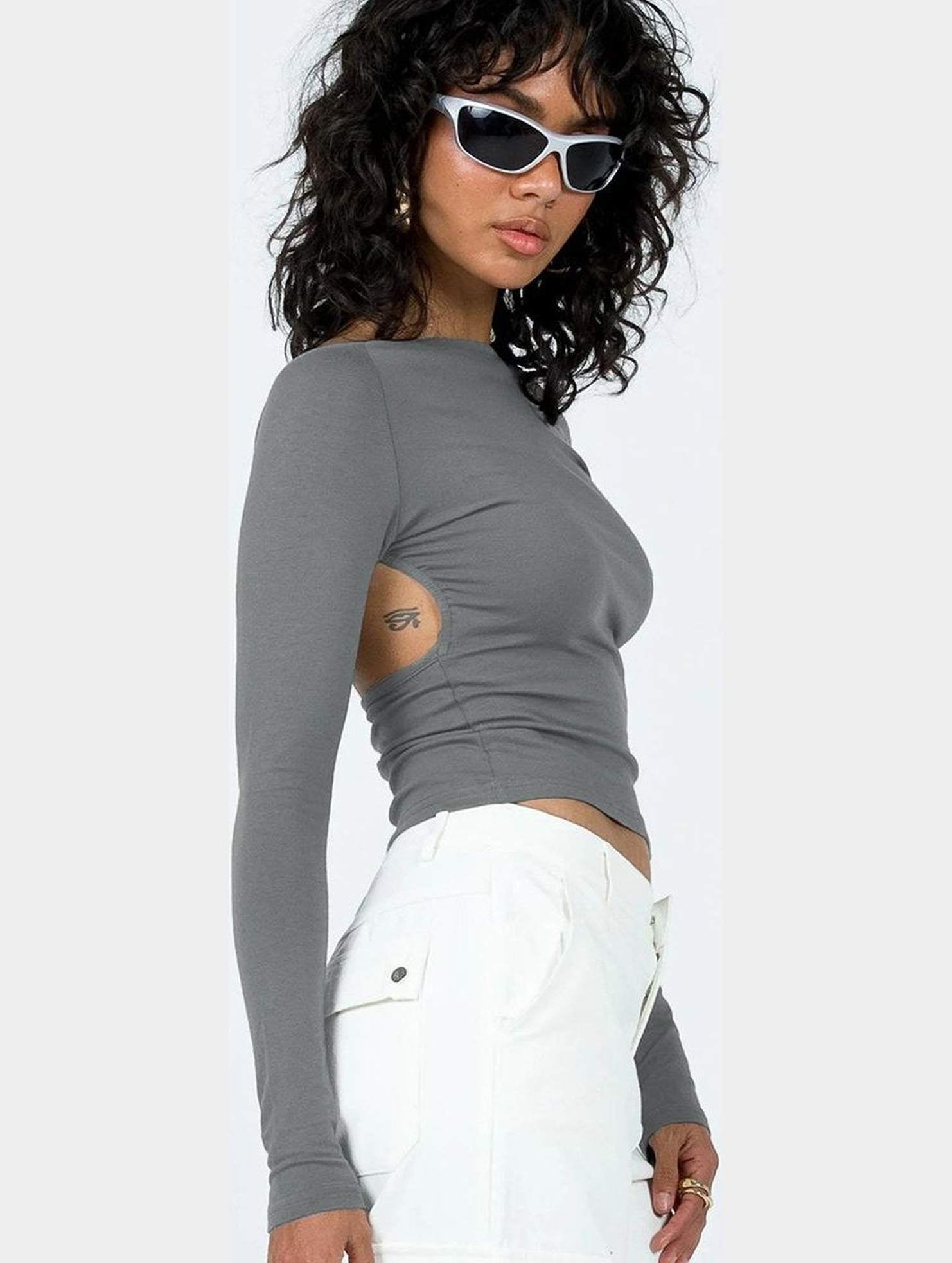 Women Long Sleeve Backless Tight T Shirt_Cwttl0933