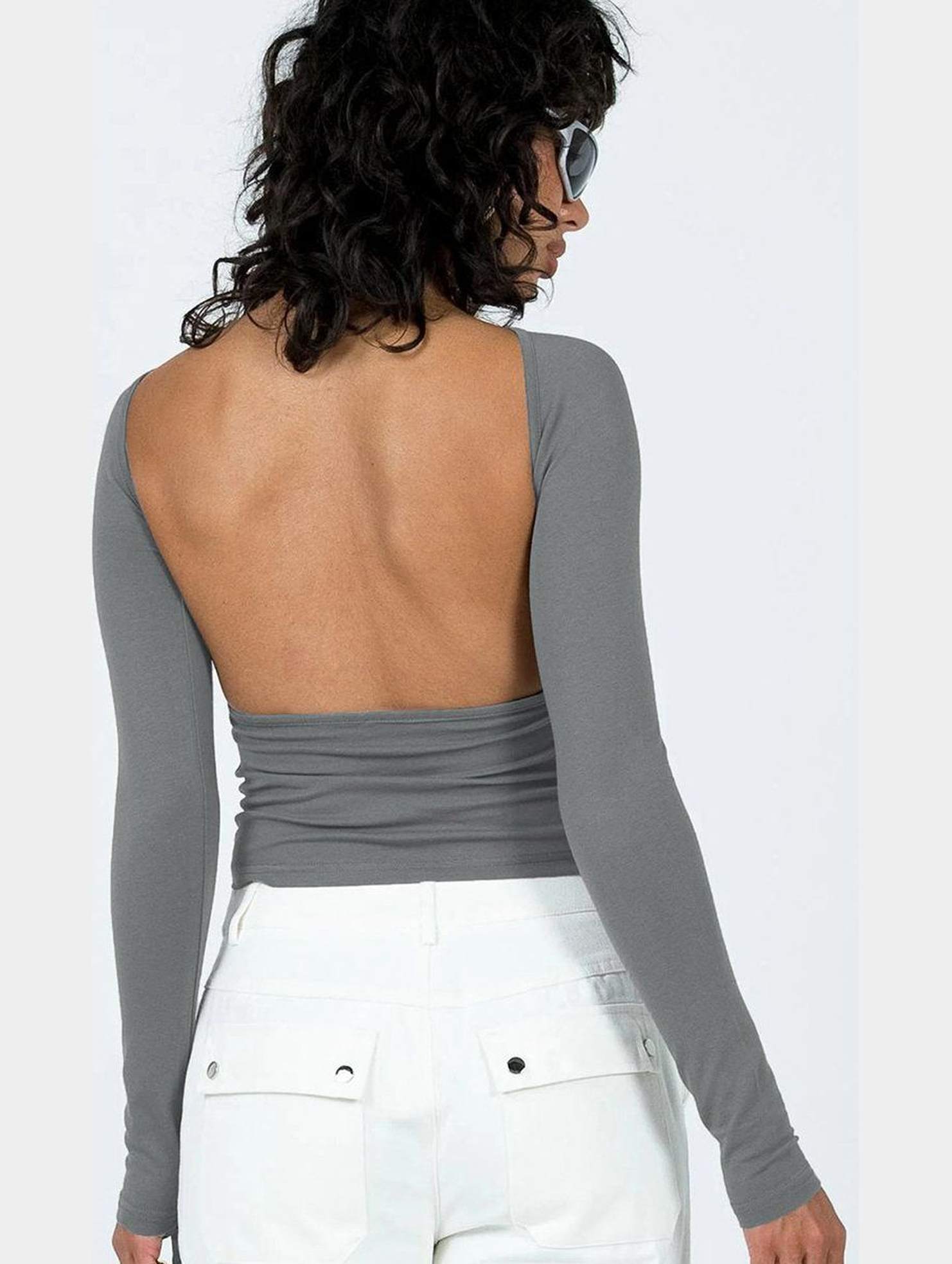 Women Long Sleeve Backless Tight T Shirt_Cwttl0933