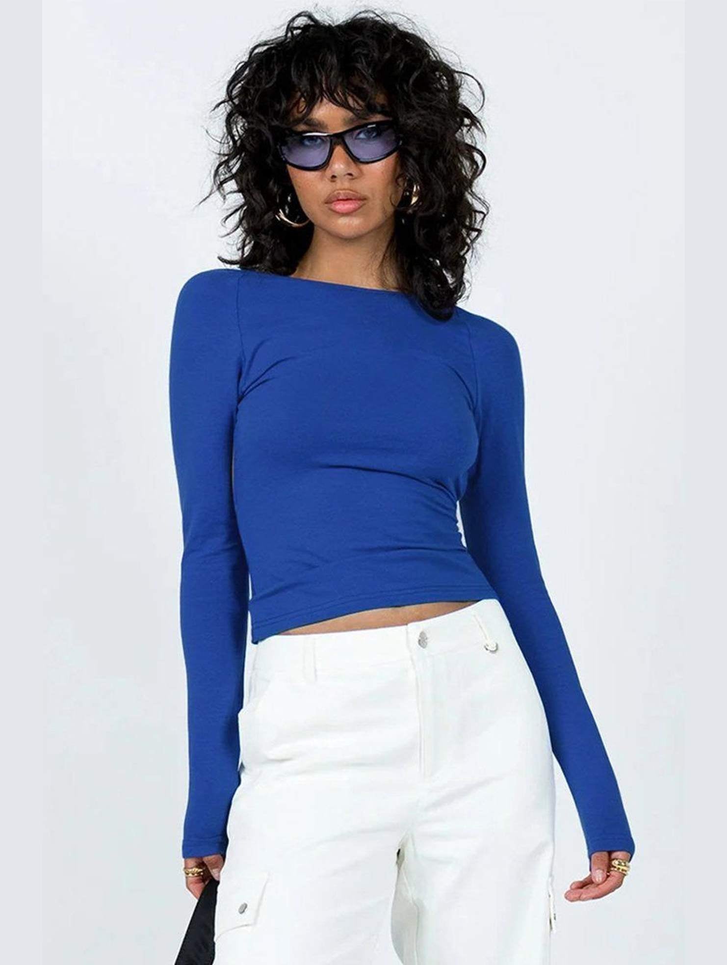 Women Long Sleeve Backless Tight T Shirt_Cwttl0933