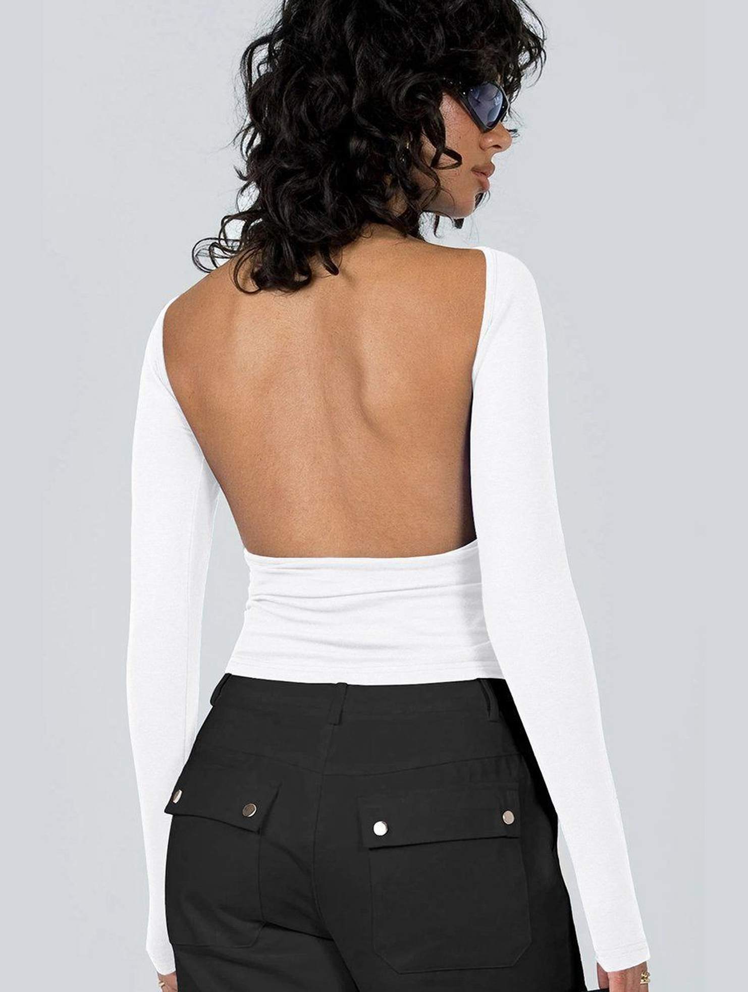Women Long Sleeve Backless Tight T Shirt_Cwttl0933
