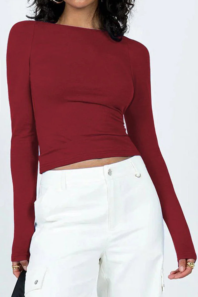WOMEN LONG SLEEVE BACKLESS TIGHT T SHIRT