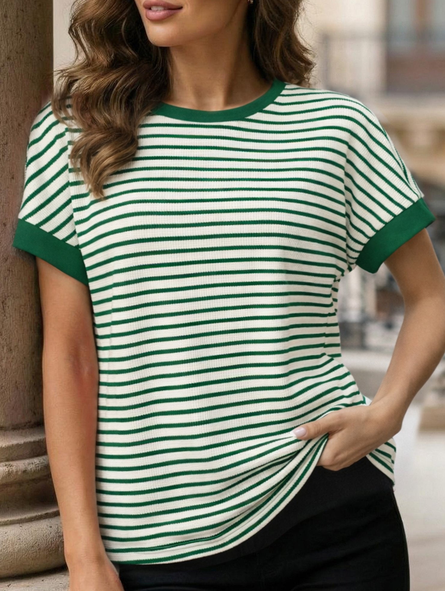 Crew Neck Patchwork Short Sleeve T Shirt
