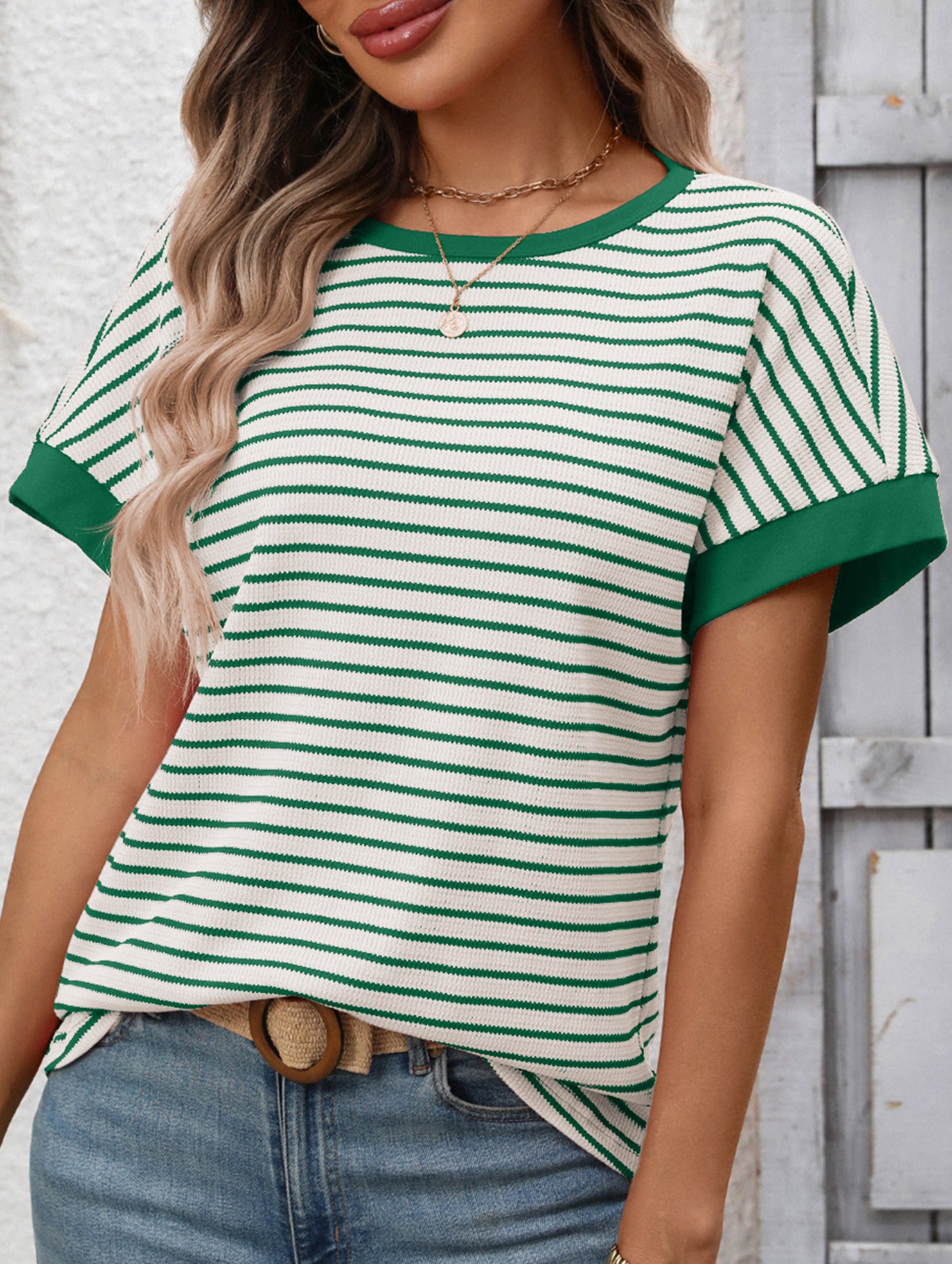 Crew Neck Patchwork Short Sleeve T Shirt