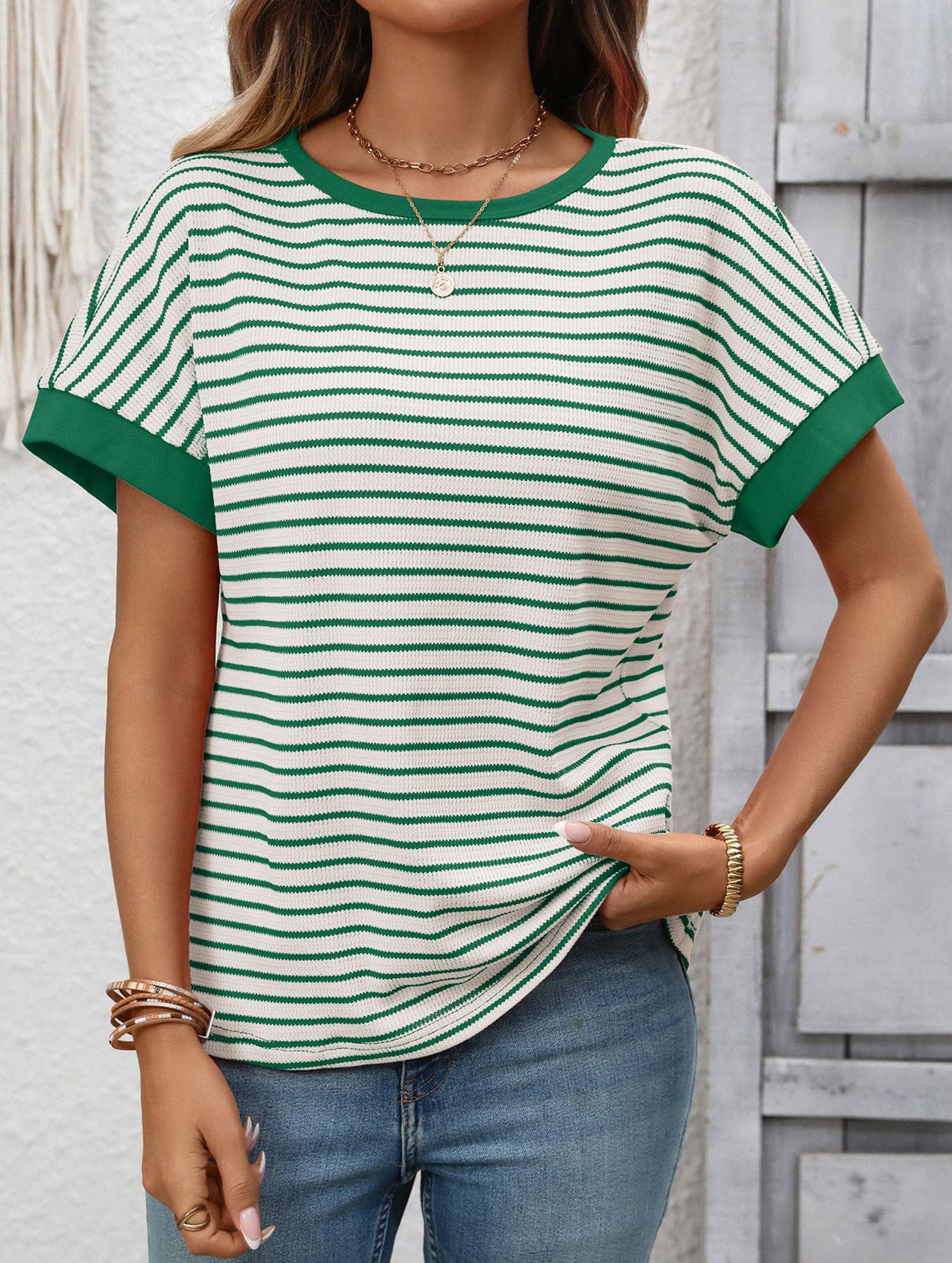 Crew Neck Patchwork Short Sleeve T Shirt