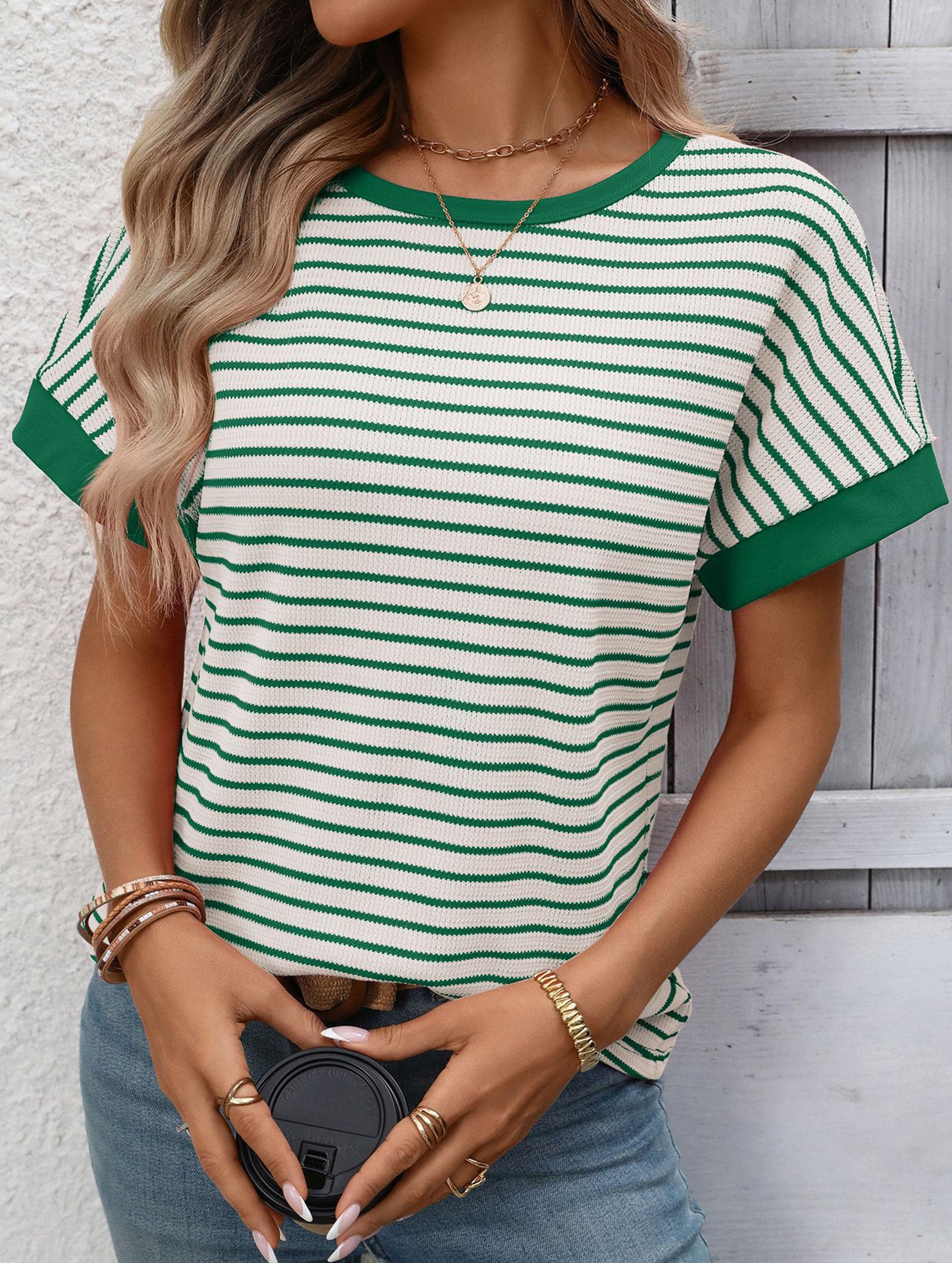 Crew Neck Patchwork Short Sleeve T Shirt