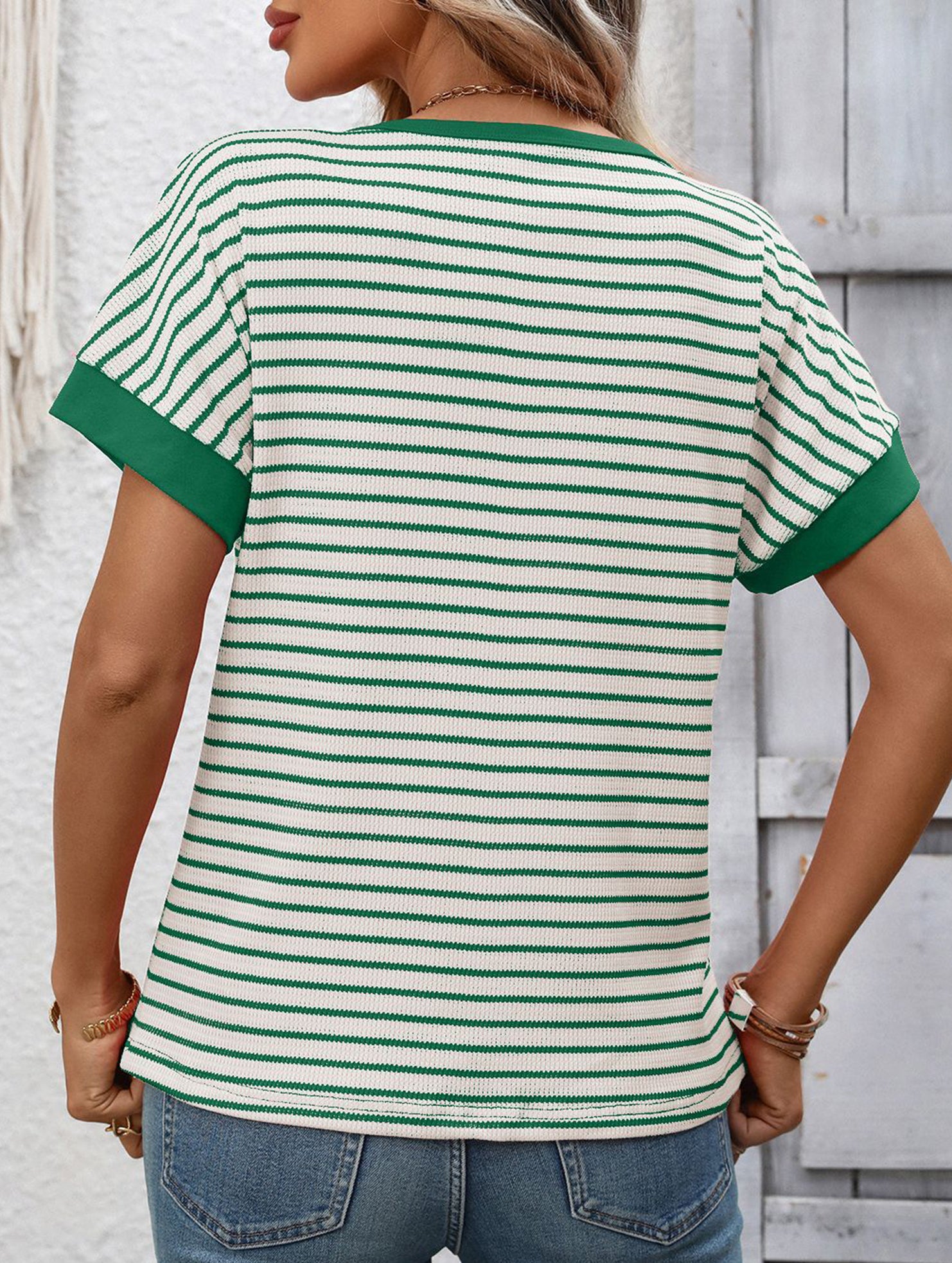 Crew Neck Patchwork Short Sleeve T Shirt