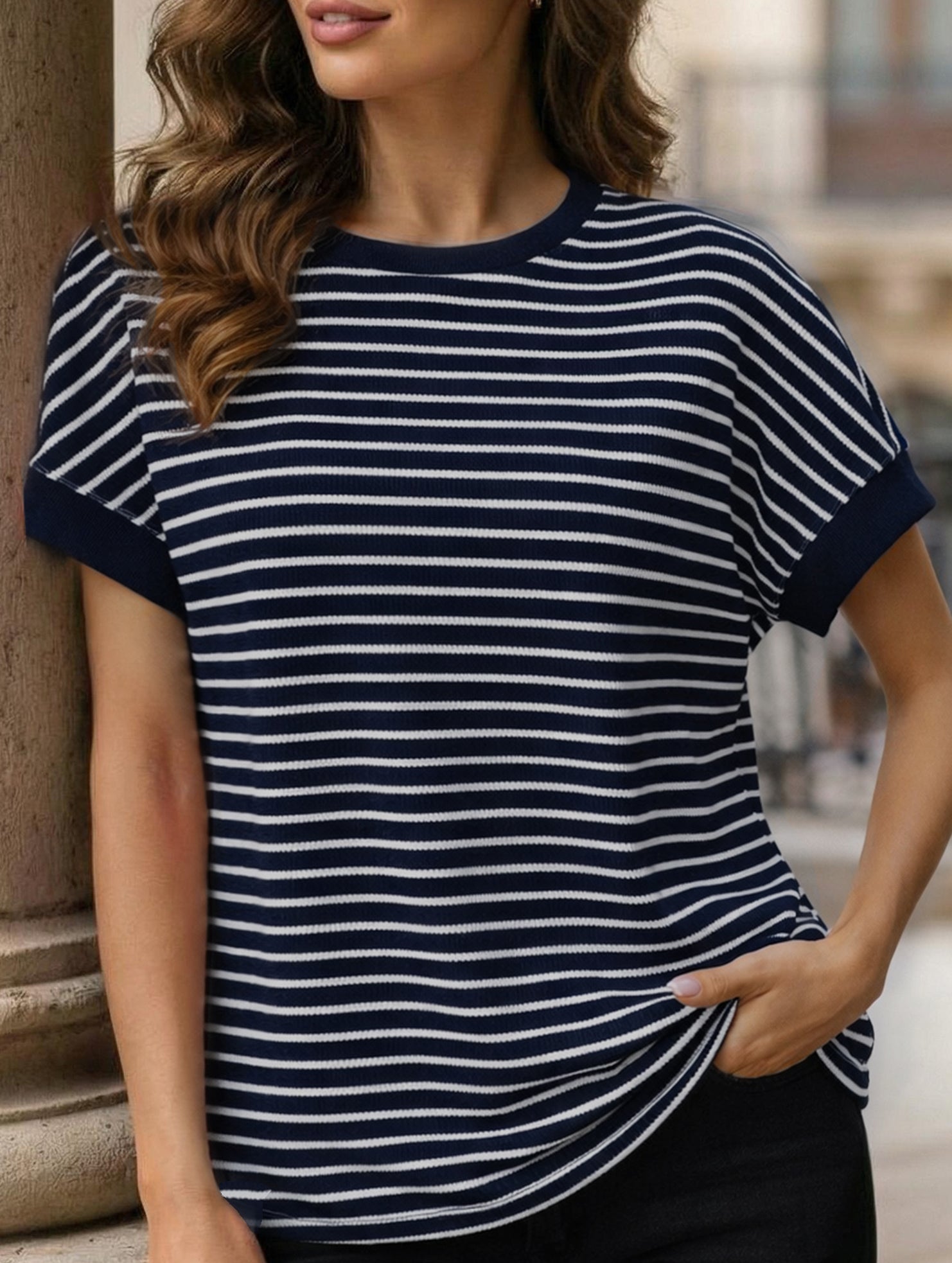 Crew Neck Patchwork Short Sleeve T Shirt