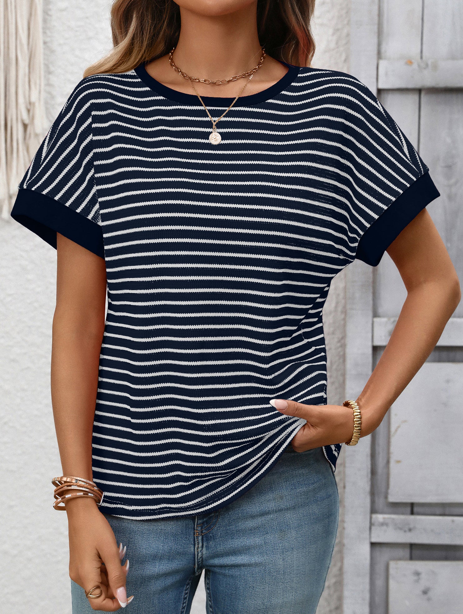 Crew Neck Patchwork Short Sleeve T Shirt