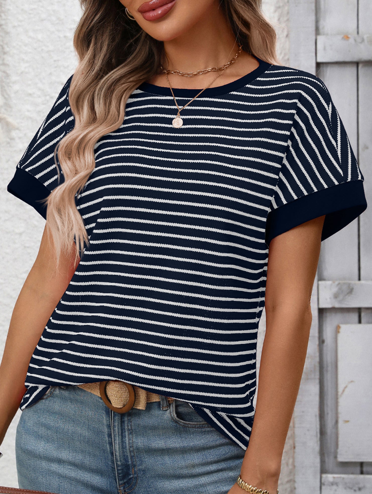 Crew Neck Patchwork Short Sleeve T Shirt