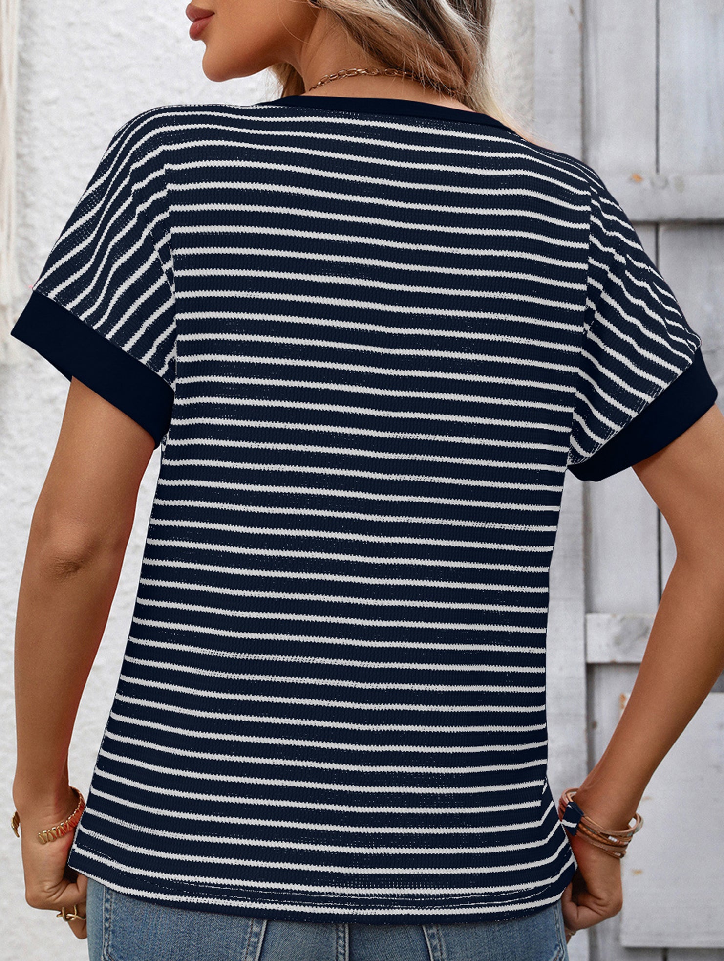 Crew Neck Patchwork Short Sleeve T Shirt